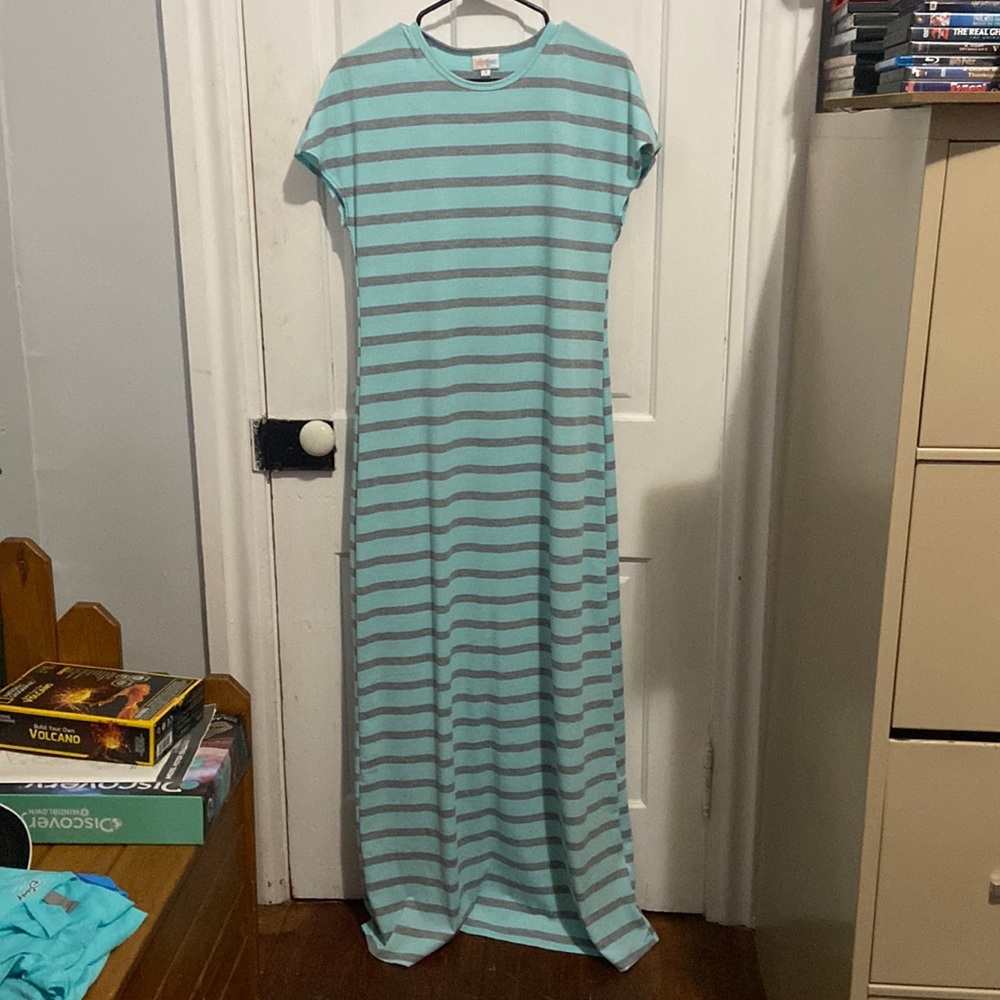 Baby blue and gray striped Lularoe dress size small